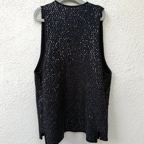 Zadig & Voltaire Dublin Deluxe Size S Black Sequined Vest Open Front Cotton - Picture 4 of 8